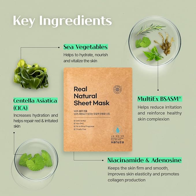 varuza] Real Natural Sheet Mask – EWG VERIFIED, Vegan Face Mask - Image 3