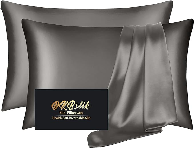 Silk Pillow Cases 2 Pack, Mulberry Silk Pillowcases Standard Set of 2, Anti Acne by HOME