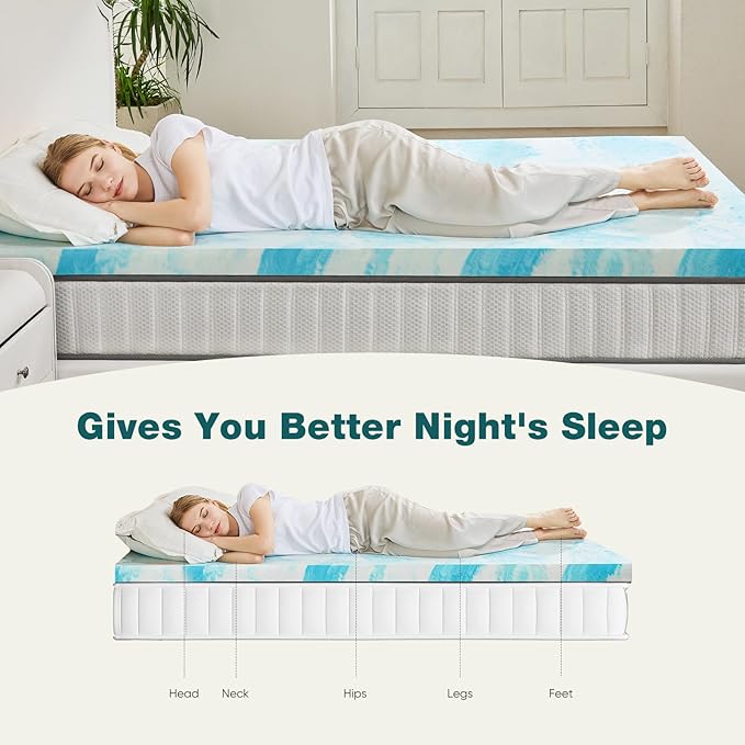 Sweetcrispy Mattress Topper King, 4 Inch Thick Memory Foam Gel Infused Cooling - Image 4