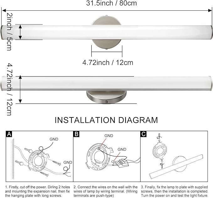 OOWOLF 31.5 Inch LED Bathroom Vanity Light, Brightness Adjustment Vanity Light - Image 7