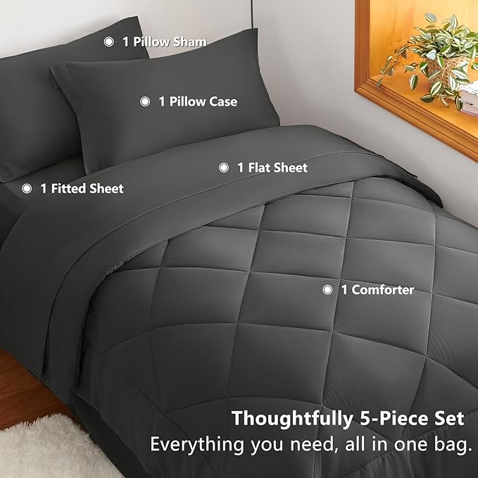 CozyLux Twin XL Comforter Set Dark Grey - Image 3