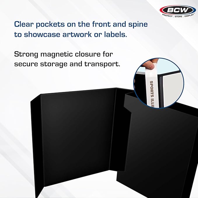 BCW Magazine File Holder - Black | Holds 20 Magazines | Magnetic Closure | Magazine Storage Box Holder | Magazine Box Ideal Organizer for Collectors and Storage Solution for Loose Magazines