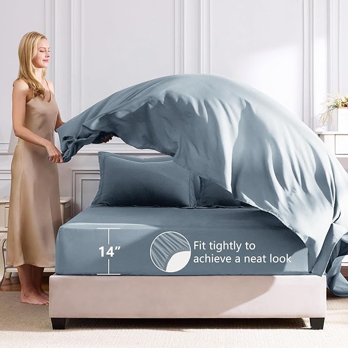CozyLux Oversized Queen Comforter Set Dusty Blue, 7 Pieces Bed in a Bag - Image 5