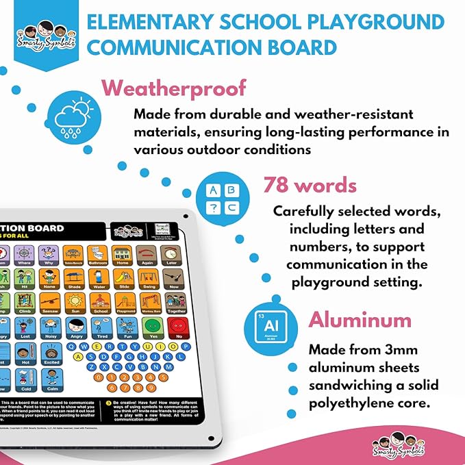 Weather-Proof Aluminum School Playground Communication Board for Autism - Outdoor Inclusive Communication Aid, Lightweight & Durable for Autism & Inclusive Play