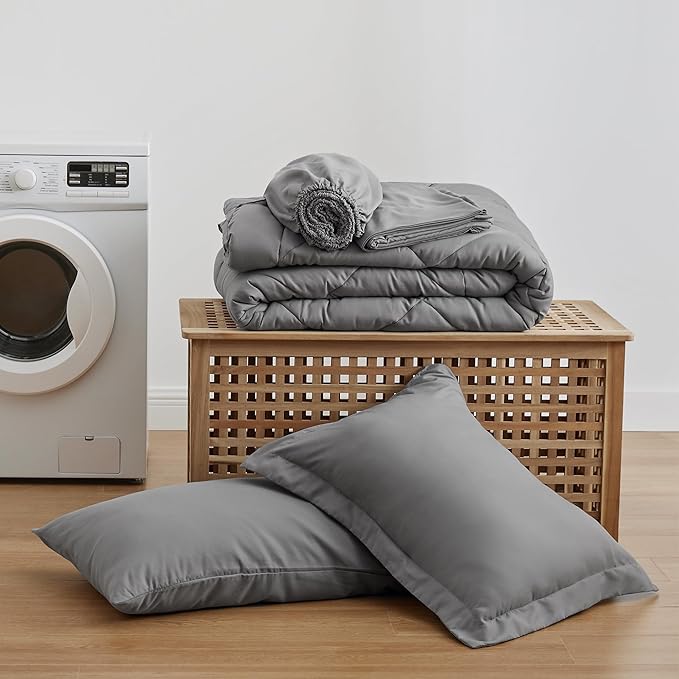 Love's cabin Twin Comforter Set Grey, 5 Pieces Twin Bed in a Bag, All Season - Image 6