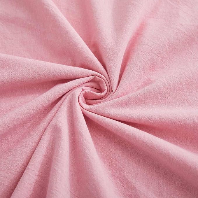 LOVQUE Pink Cotton Duvet Cover King Size, Linen Like Natural Bedding Set - Image 6