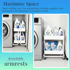 Ufriandz 2 Tier Cart with Wheels Under Desk Storage with Handle, Metal Rolling Pantry Cart for Kitchen White Small Rolling Basket for Laundry Room Bathroom, Utility Shelf Organizer for Small Space