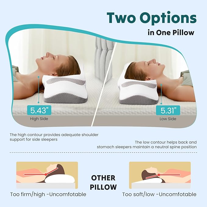 DUMOS Cervical Neck Pillow for Sleeping, Cooling Ergonomic Memory Foam Pillow - Image 4