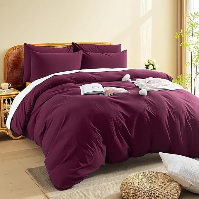 NEXHOME PRO 100% Washed Cotton Duvet Cover King Size, Ogranic Natural Linen - Image 4