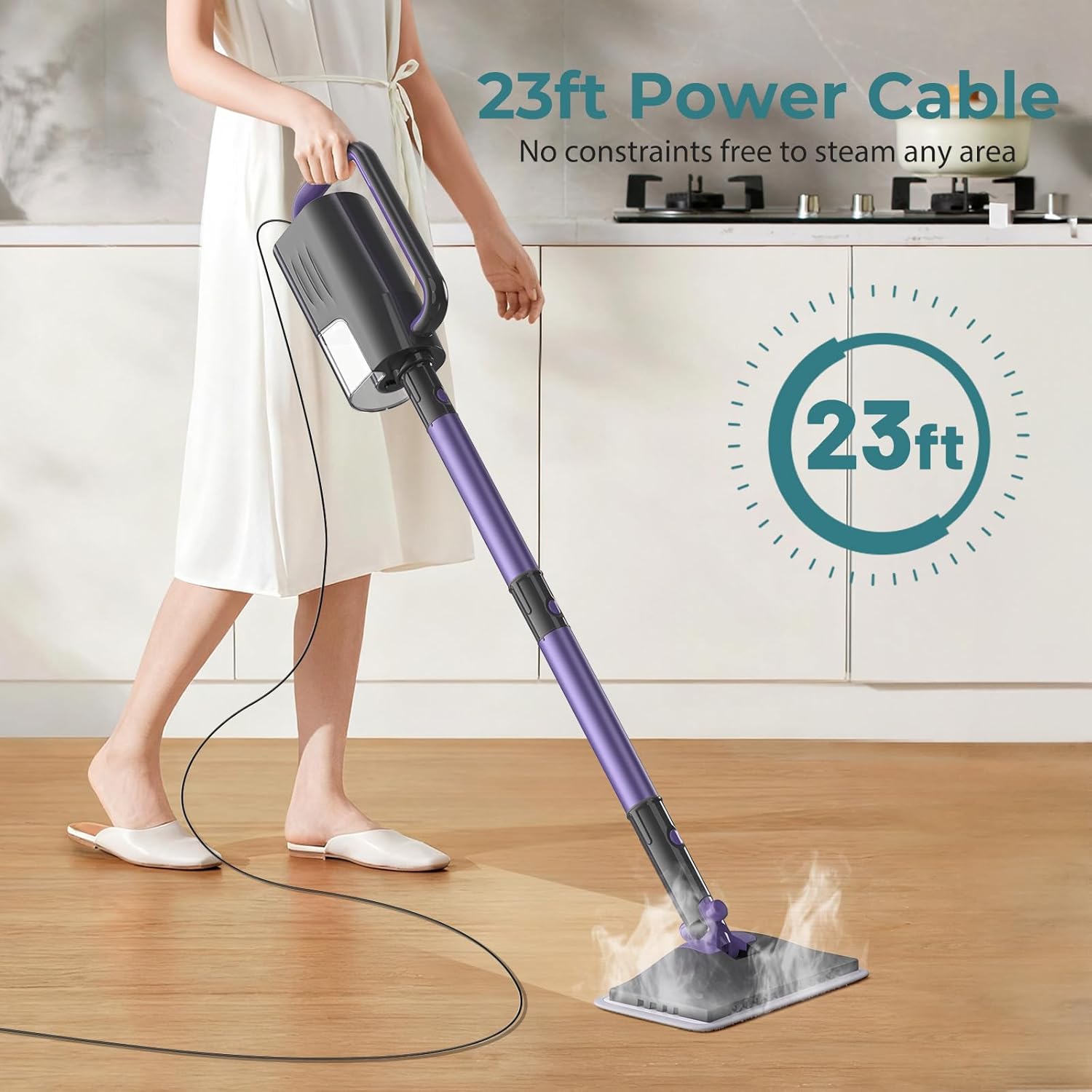 Steam Mop, Steam Cleaner with Large-Capacity Water Tank, 2 Washable Pads, 23FT Power Cable floor steamer, Detachable Steam Mops for Floor Cleaning (Dark Purple)
