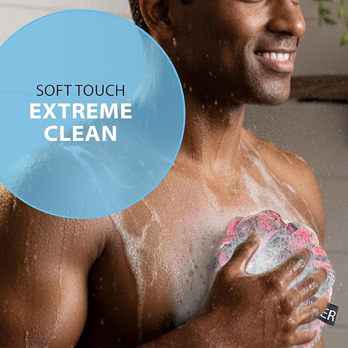 SHOWER BOUQUET Loofah-Charcoal Bath-Sponge XL-Color-4-Pack // Extra Large 75g - Image 4