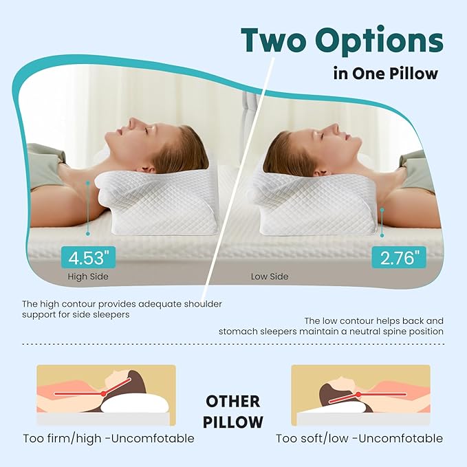 DUMOS Cervical Neck Pillow for Sleeping, Cooling Ergonomic Memory Foam Pillow - Image 4