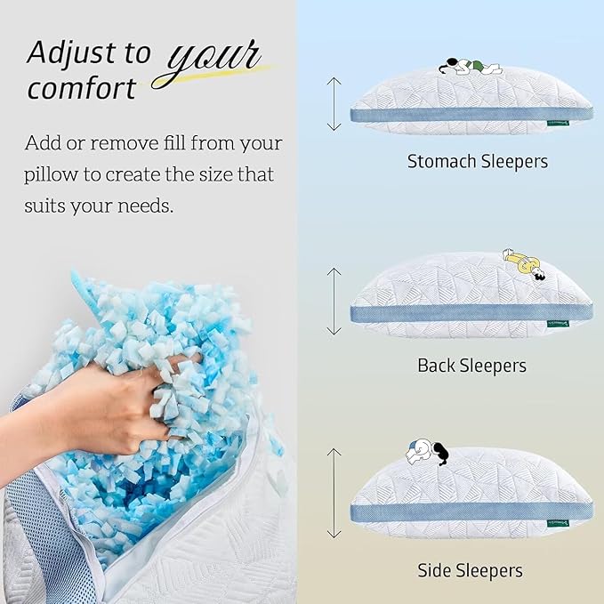 BETU Cooling Standard Pillow, Shredded Memory Foam Cool Pillow - Image 5