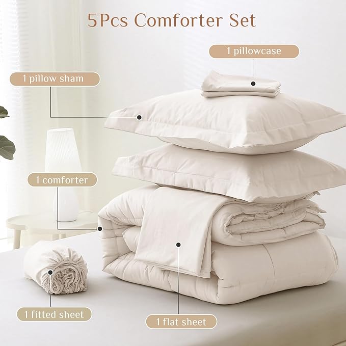 JOLLYVOGUE Twin Comforter Set, Ultra-Soft Bed in a Bag Twin Size 5 Pieces - Image 5