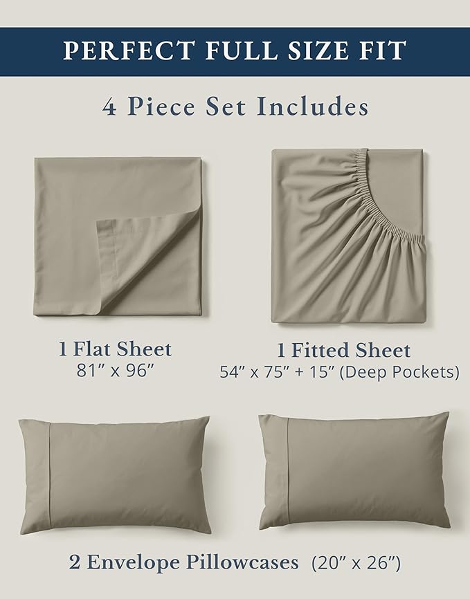 LANE LINEN 100% Organic Cotton Eco Friendly Full Size Sheet & Pillowcase Sets - Image 4