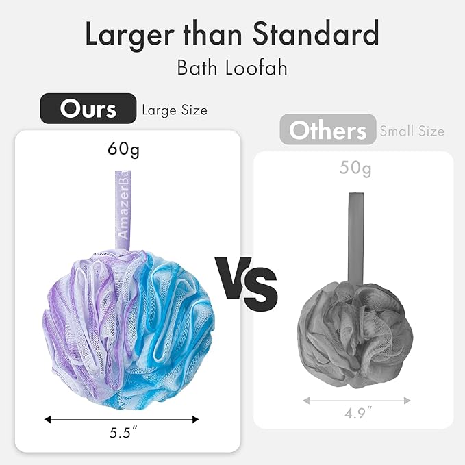 AmazerBath Charcoal Loofah Sponge, Shower Loofah 60g/PCS - Image 5