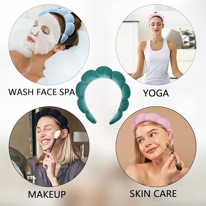 Luckybear Spa Headband for Washing Face, Velvet Makeup Headband, Bubble - Image 3