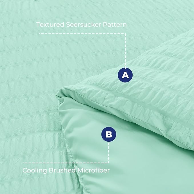 HYMOKEGE Mint Green Full Size Comforter Sets Seersucker 7 Pieces, All Season - Image 4