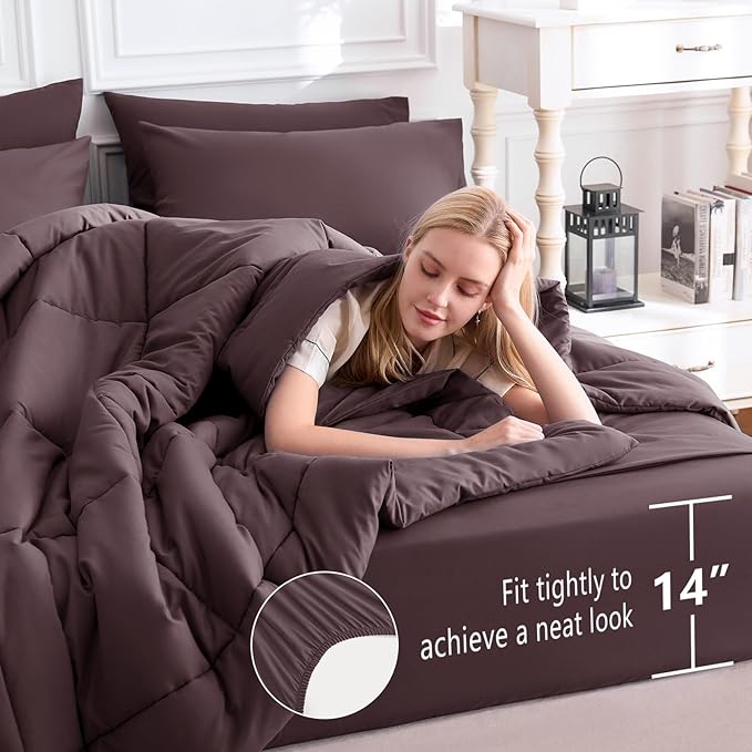 CozyLux King Size Comforter Set Cocoa Powder, 7 Pieces Bed in a Bag, All Season - Image 5