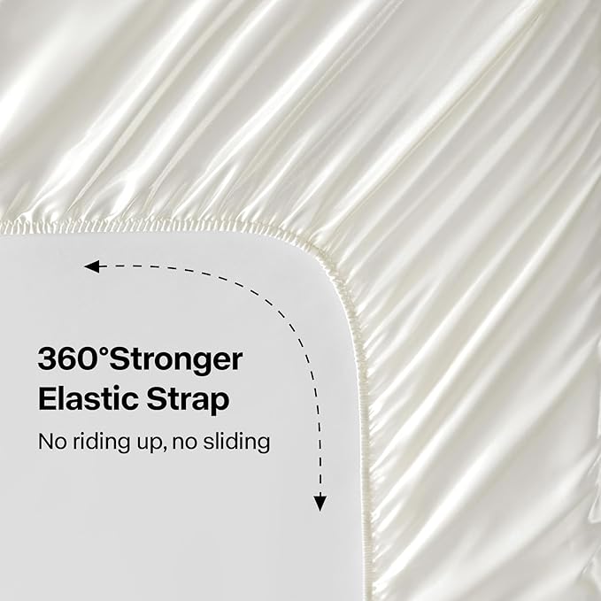 BEDELITE Satin Sheets Queen Size Bed Set, Luxury Soft Ivory White Silky Sheets - Image 5
