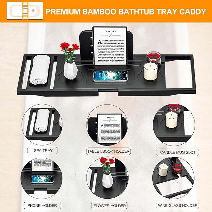 Premium Bathtub Caddy Tray Black - Image 3