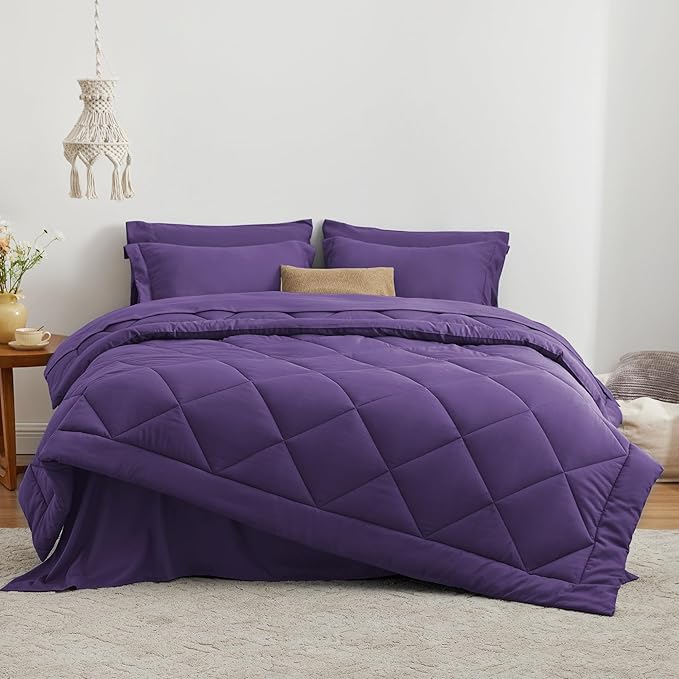 Love's cabin Twin Comforter Set Purple, 5 Pieces Twin Bed in a Bag, All Season - Image 2