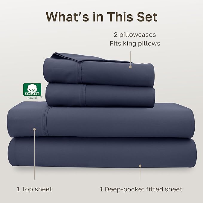 California Design Den Soft 100% Cotton King Size Bed Sheets Set, 400 TC Good - Image 4