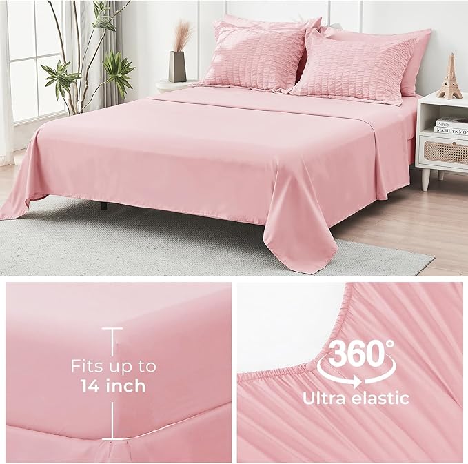 HYMOKEGE Pink Twin XL Comforter Set Seersucker 5 Pieces, All Season Luxury Bed - Image 7