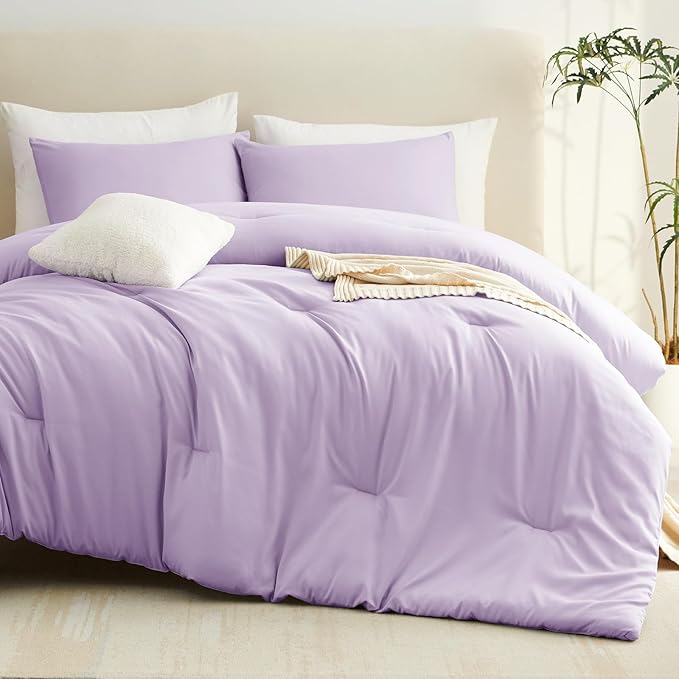 CozyLux Lavender Full Size Comforter Set, 3 Pieces Light Purple Solid - Image 9