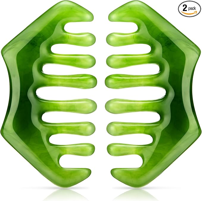 Geiserailie 2 Pcs Jade Combs Esthetician Supplies Massage Stone Hair Gua Sha by Geiserailie