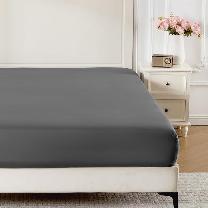 ROSE&RISY Dark Grey King Fitted Sheet, Soft and Breathable by ROSERISY
