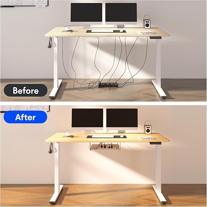 FLEXISPOT EN2 Whole-Piece Standing Desk with Clamp Power Strip, 40 x 24'' Electric Stand Up Height Adjustable Desk with Cable Management (Black Frame + 40" Maple Top, 2 Packages)
