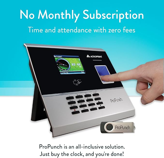 Acroprint ProPunch Time Clock System for Employees – Biometric Fingerprint Time Clock for Small Business, No Monthly Fees, Advanced Time Card Machine with Employee Time Tracker