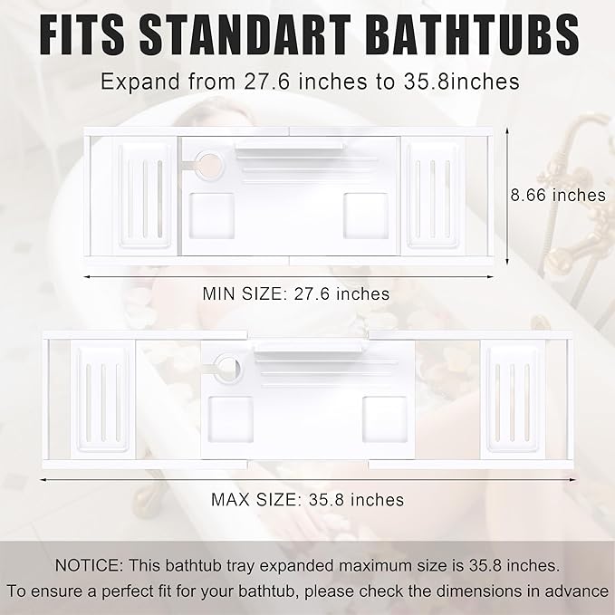 Bathtub Tray Caddy, Premium Bamboo Expandable Bath Tub Trays Table, Foldable - Image 3