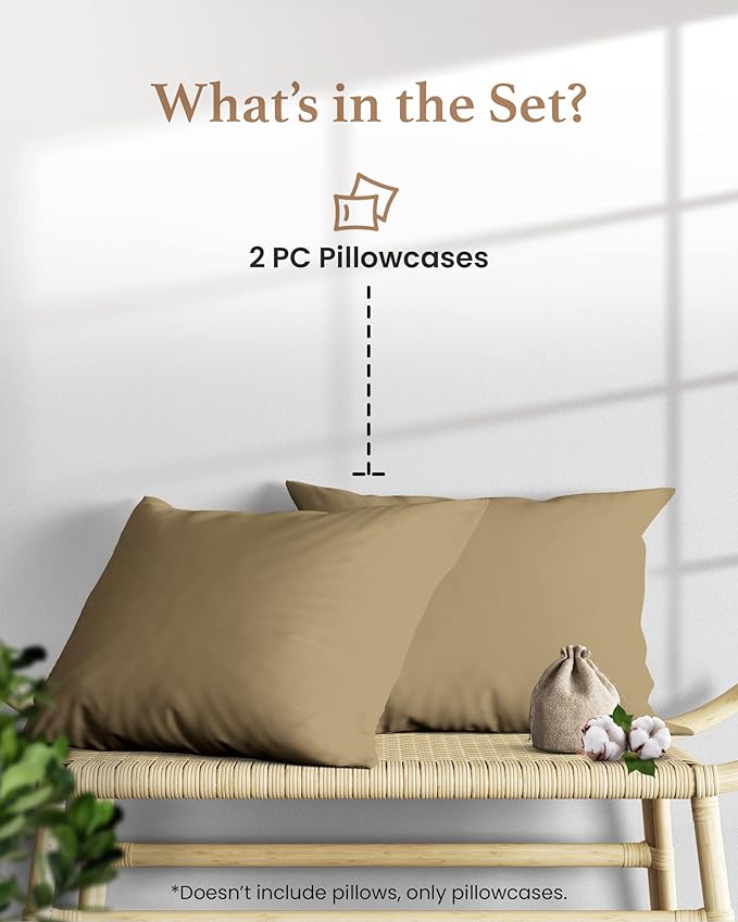 1000 TC Taupe Standard Pillowcases Set of 2 100% Egyptian Cotton Pillow Cases - Image 2