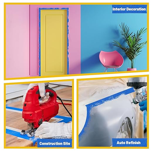 Aheroi Painters Masking Tape, 120℃/24 Rolls Blue Painting Tape Automotive Masking Tape Bulk (1320yd=24*1in*55yd), Multi-Purpose Thin Painter's Tape for Home Auto Paint Craft DIY, Construction Site Use