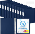 Henoyso 48 Pcs 3 Ring Binder 0.5 Inch Round Fits Letter Size 8.5'' x 11'' Paper Plastic Flexible Binder Bulk Holds 140 Sheets with 1 Pockets Versatile Organizer for Home Office School (Navy Blue)