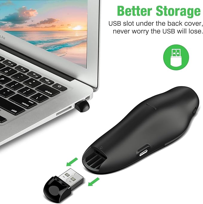 DinoFire Green Presentation Clicker Wireless Presenter Remote, RF 2.4GZ Rechargeable USB Slide Clicker for Powerpoint Presentation Computer Laptop