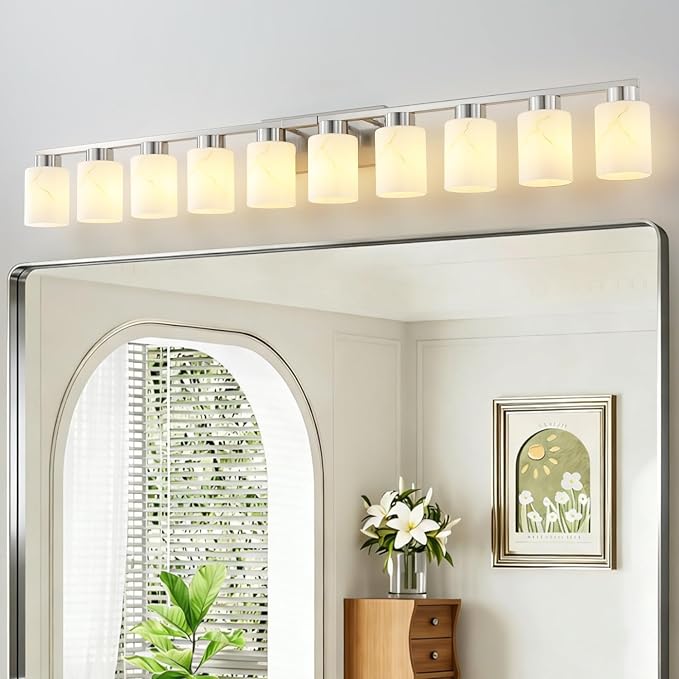 10-Light Bathroom Light Fixtures, Modern Vanity Lights, Brushed Nickel Metal - Image 8