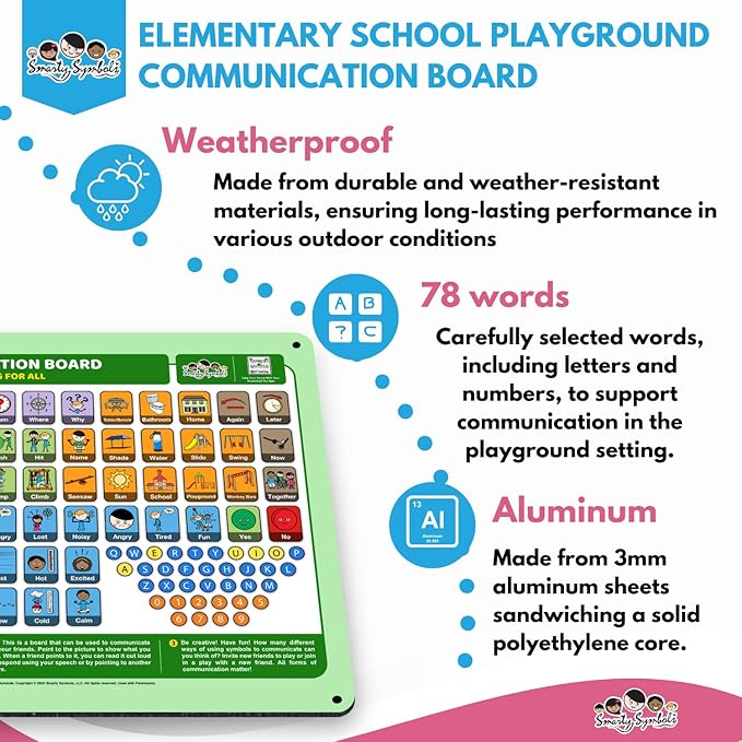 Weather-Proof Aluminum School Playground Communication Board for Autism - Outdoor Inclusive Communication Aid, Lightweight & Durable for Autism & Inclusive Play