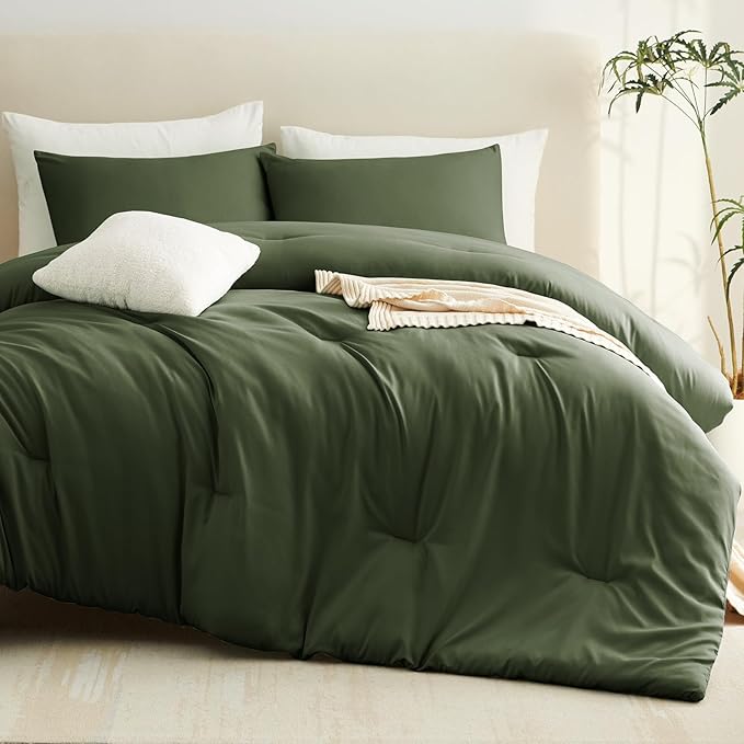 CozyLux Twin Comforter Set Olive Green, 2 Pieces Twin Extra Long Solid - Image 8