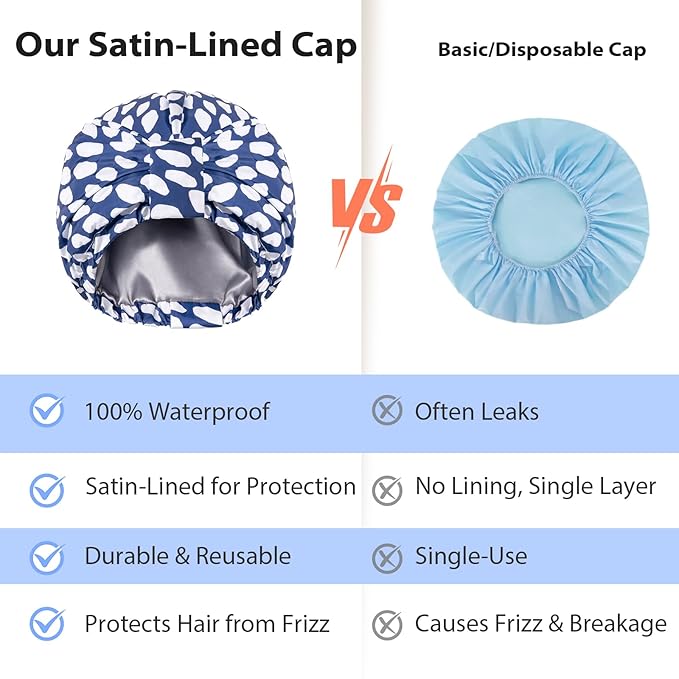 INNELO Luxury Shower Cap for Women Reusable Waterproof, Double Layered Shower - Image 6