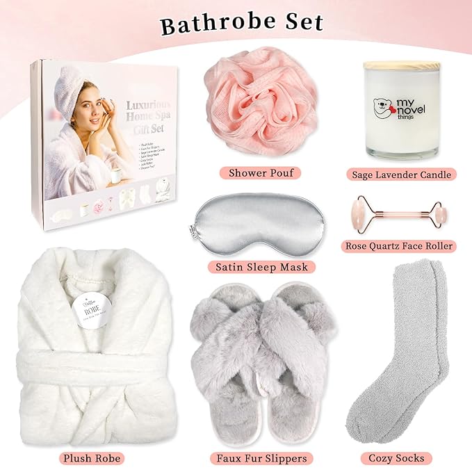 my novel things Birthday Gifts for Women, Spa Robe and Slippers Set, Bathrobe - Image 3