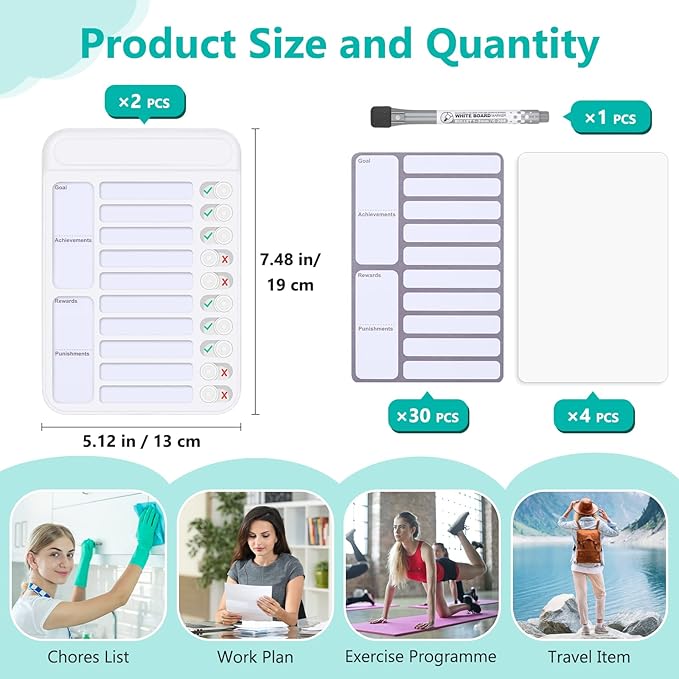 2Pcs Chore Chart for Kids to Do List Checklist Board Detachable Message Slider Schedule Planning Boards with 30Pcs Blank Checklist 4Pcs Cardstock for Habit Tracker or Daily and Weekly Planner