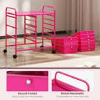 GOFLAME 9-Drawer Rolling Storage Cart, Mobile Utility Cart with Removable Drawers & Metal Frame, Art Craft Organizer Cart with Lockable Wheels, Storage Drawer Cart for Home Office School, Hot Pink