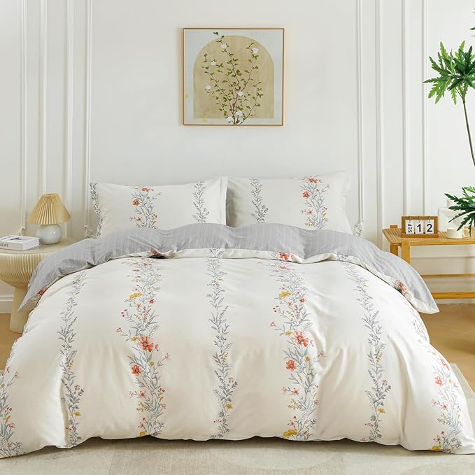 OAITE Duvet Cover Set King Size Floral Pattern Ultra Soft 100% Cotton Duvet by OAITE