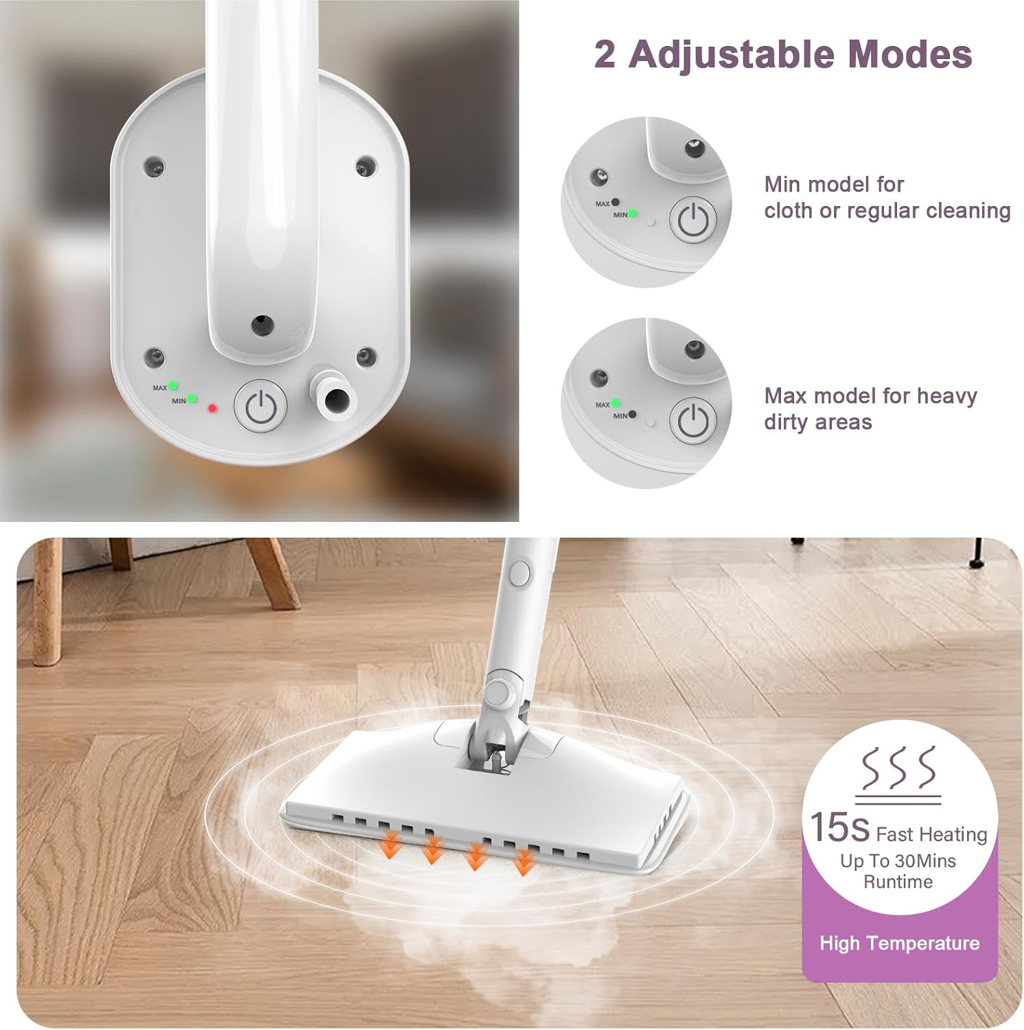 Steam Mop Cleaner, 7 in 1 Rotated Steam Cleaner for Home, Adjustable 2 Modes Steam Mop with 23FT Power Cable and 400ML Removable Tank, Hard Floor, Laminate Floor, Tiles Cleaning (Tea White)