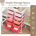 GOFLAME 10-Drawer Rolling Storage Cart, Art Craft Storage Organizer on Wheels, Multipurpose Movable Utility Cart for School, Office and Home, Pink