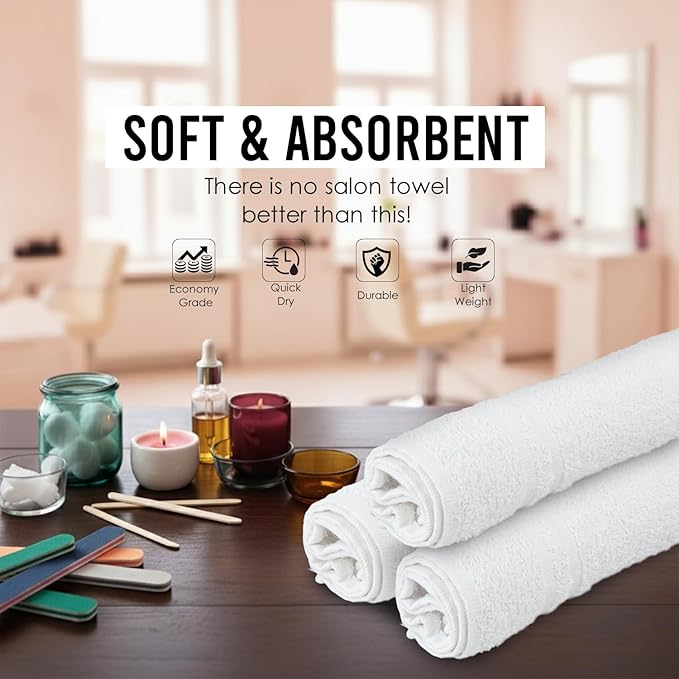 Hand Towels - White Economy Salon & Spa Towels - 100% Cotton, Highly Absorbable - Image 7