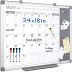 MAKELLO Dry Erase Calendar for Wall 24" x 18", Whiteboard Calendar and Grey Felt Board Combo for Office Home School